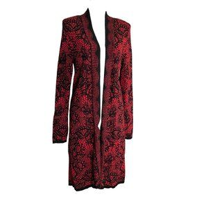 Roz & Ali Boho Western Open Front Long Sleeve Floral Long Cardigan Sweater Large